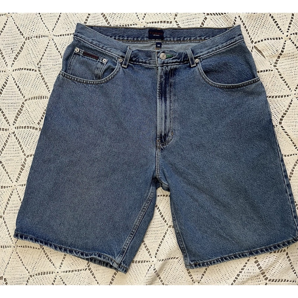 100% Cotton Vintage Tommy Hilfiger Denim Shorts Mens 36 USA 90s Baggy‎ Jean Y2K - Picture 3 of 8